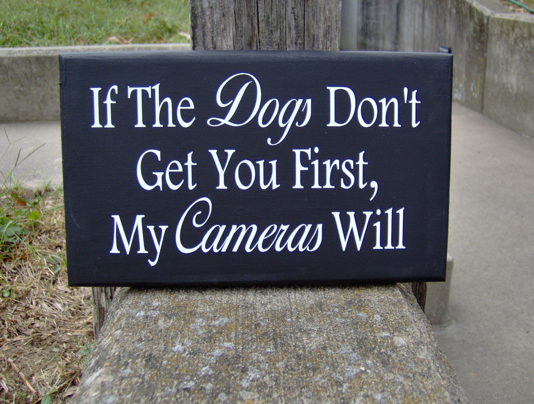 Dogs Don't Get You First Cameras Will Wood Vinyl Sign Security Surveillance Camera Sign Warning Sign Outdoor Yard Sign Front Door Decor Gift - Heartfelt Giver