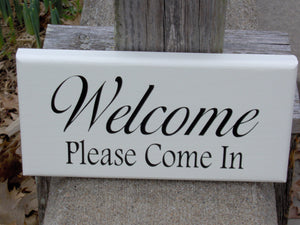 Welcome Please Come In Wood Signs Vinyl Words Office Supplies Business Sign Front Door Hanger Wall Hanging Porch Sign Farmhouse Wall Decor - Heartfelt Giver