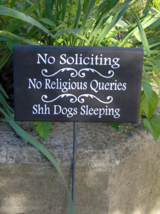 No Soliciting No Religious Queries Shh Dogs Sleeping Wood Vinyl Sign Stake Brown Front Yard Outdoor Do Not Disturb Sign Home Office Decor - Heartfelt Giver