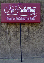 Load image into Gallery viewer, No Soliciting Sign Unless You Are Selling Thin Mints Wood Vinyl Sign Brown No Soliciting Yard Sign With Stake Outdoor Signs For Home Porch - Heartfelt Giver