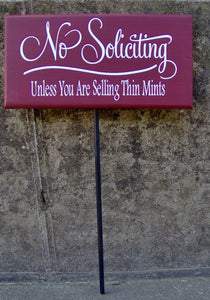 No Soliciting Sign Unless You Are Selling Thin Mints Wood Vinyl Sign Brown No Soliciting Yard Sign With Stake Outdoor Signs For Home Porch - Heartfelt Giver