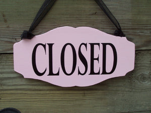 Open Closed Scalloped Wood Vinyl Sign Whimsical Scallop Cottage Pink Shop Business Store Retail Spa Salon Plaque Office Supplies Door Hanger - Heartfelt Giver