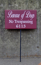 Load image into Gallery viewer, Beware Of Dogs No Trespassing House Number Wood Vinyl Yard Stake Sign Apartment Number Sign Street Name Sign Outside Porch Sign Yard Signs - Heartfelt Giver