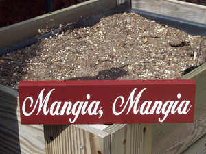 Mangia Mangia Wood Vinyl Sign Italian Tuscan Kitchen Eat Decor Wooden Home Restaurant Bistro Word Art Block Sign Shelf Sitter Whimsy Style - Heartfelt Giver