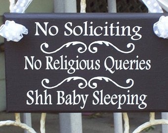 No Soliciting No Religious Queries Shh Babies Sleeping Wood Vinyl Sign Front Door Hanger Baby Porch Door Decor Shower Gift New Baby Gift Art - Heartfelt Giver