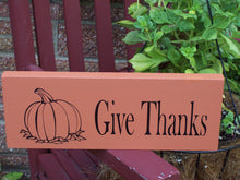 Load image into Gallery viewer, Give Thanks Pumpkin Wood Vinyl Sign Thanksgiving Holiday Decor Wall Decor - Heartfelt Giver