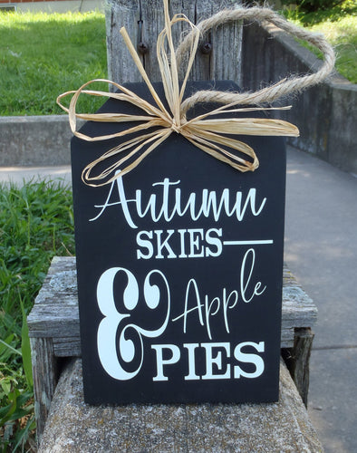 Fall Signs Harvest Sign Autumn Skies Pumpkin Pies Wood Tag Signs Front Door Decor Entry Porch Wall Decor Wreath Accent Outdoor Decorations - Heartfelt Giver
