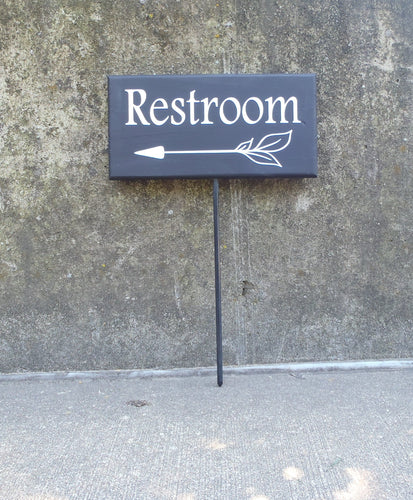 Restroom Directional Arrow Wood Vinyl Stake Sign Wooden Wedding Business Decor Family Gathering Party Banquet Signs Event Directional Arrows - Heartfelt Giver