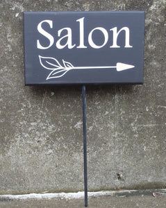 Salon Sign With Arrow Wooden Vinyl Signs Stake Decor Outdoor Exterior Home Business Signage Health Beauty Spa Massage Therapy Directional 