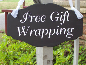 Free Gift Wrapping Shop Wood Vinyl Sign Stores Holiday Business Sign Retailers Retail Signage Store Display Sign All Seasons Sign Wall Art - Heartfelt Giver