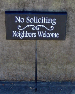 No Soliciting Sign Neighbors Welcome Sign Wood Vinyl Stake Sign Porch Boy Girl Scouts Garden Sign Outdoor Yard Sign Decor - Heartfelt Giver
