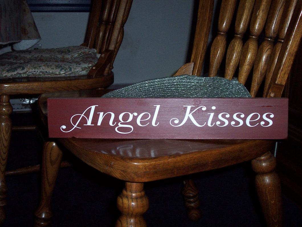 Angel Kisses Wood Vinyl Sign Bedroom Sign Wall Hanging Wall Decor Sign Quotes Angel Signs Words Of Love Wall Art Wood Block Sign Shelf Sign - Heartfelt Giver