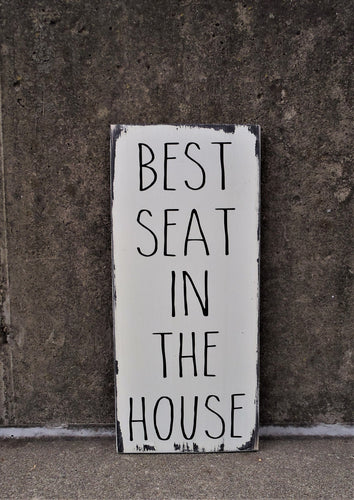 Best Seat In The House Bathroom Wall Decor Wood Vinyl Sign Vertical Distressed Rustic Farmhouse Decor Wall Hanging Powder Room Restroom Sign - Heartfelt Giver