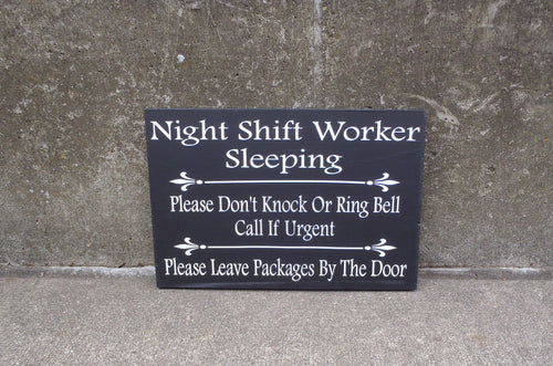 Night Shift Worker Do Not Ring Knock Leave Packages Door Wood Vinyl Sign Delivery Front Porch Entryway Door Hanging Signs - Heartfelt Giver