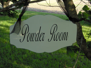 Powder Room Wood Vinyl Sign Elegant Designs Directional Bath Bathroom Accessories Restroom Door Hanger Interior Accent Daily Signs Decor Art - Heartfelt Giver