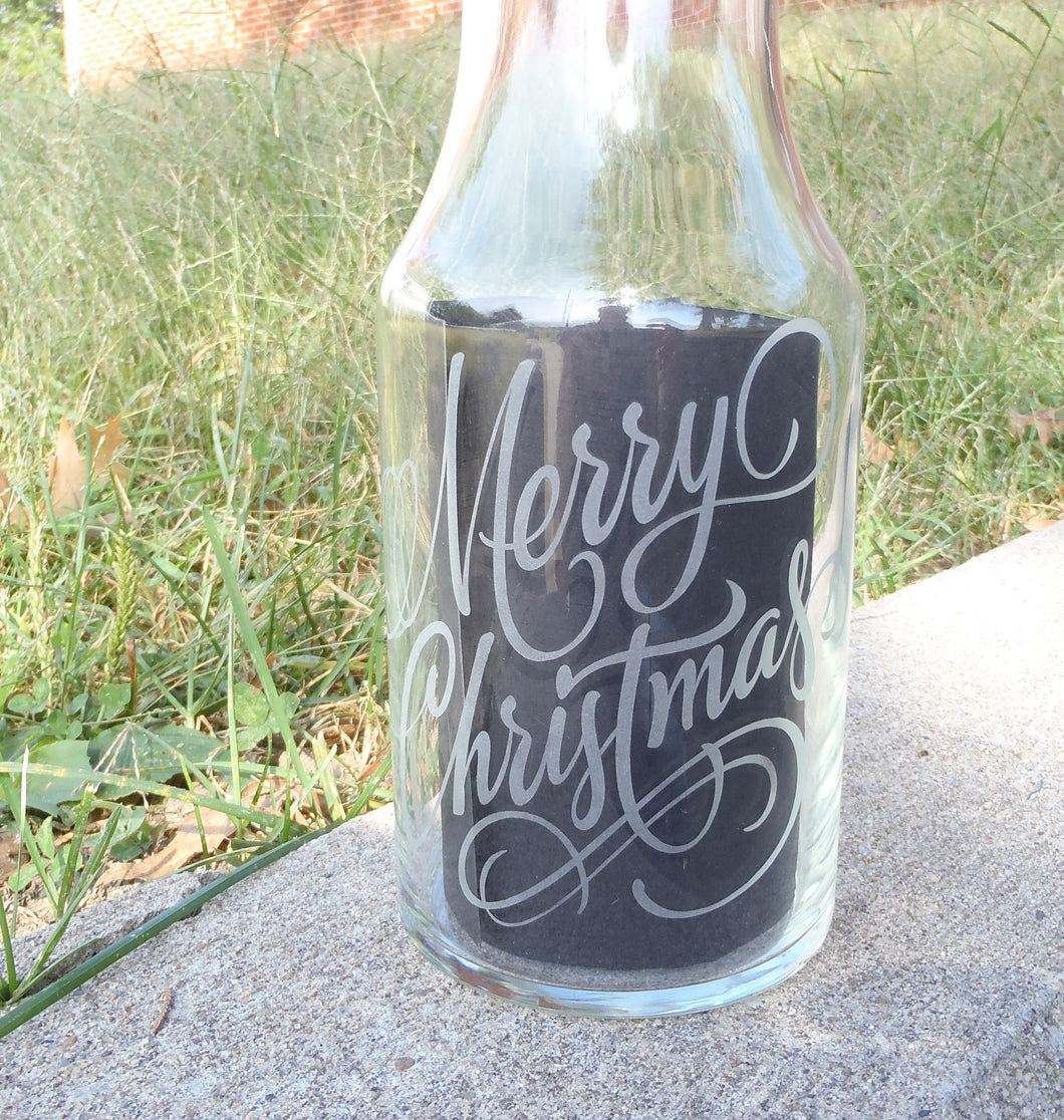 Merry Christmas Wine Decanter Etched Glass Handmade Gift Ideas 
