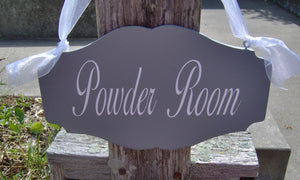 Powder Room Wood Vinyl Sign Elegant Designs Directional Bath Bathroom Accessories Restroom Door Hanger Interior Accent Daily Signs Decor Art - Heartfelt Giver