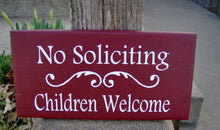 Load image into Gallery viewer, Front Door Sign No Soliciting Children Welcome Sign Wood Vinyl Sign Boy Girl Scouts Front Porch Entrance Yard Sign Do Not Knock Disturb Art - Heartfelt Giver