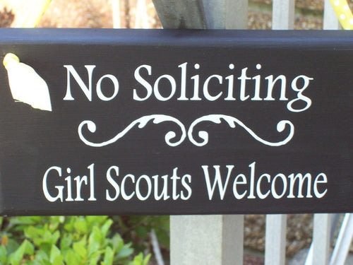 No Soliciting Girl Scouts Welcome Wood Vinyl Front Hanger Shabby Cottage Home Decor Sign Girl Scout Cookies Thin Mints Kid Boy Wreath Sign - Heartfelt Giver