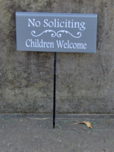 No Soliciting Children Welcome Wood Vinyl Yard Stake Sign Garden Sign Porch Home Girl Scouts Boy Kid Fundraiser Neighbor Country Red Sign - Heartfelt Giver