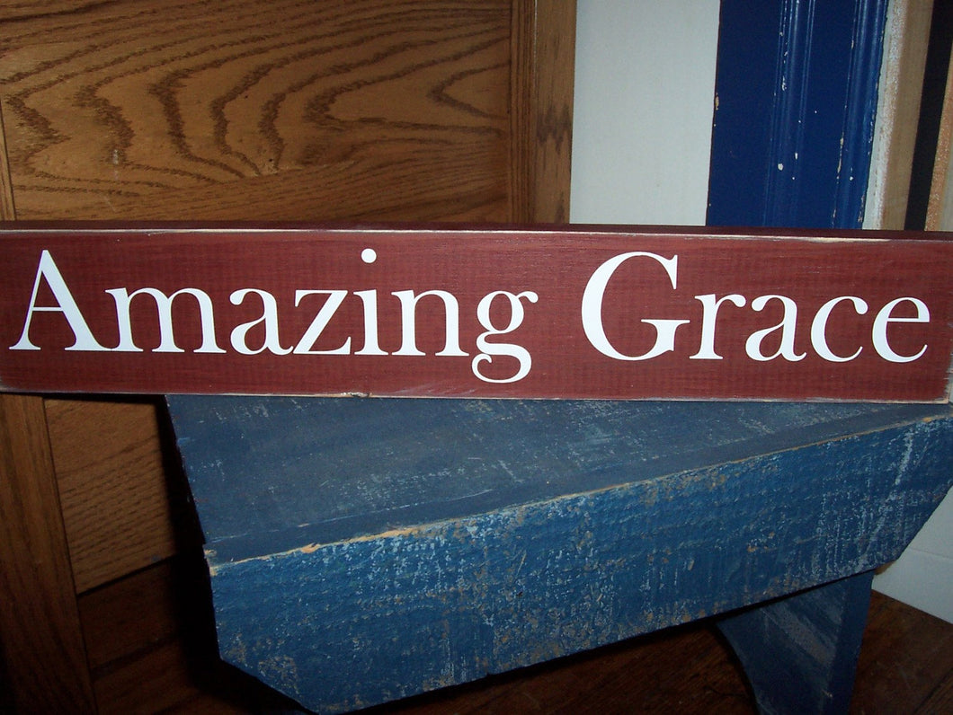 Amazing Grace Wood Sign Vinyl Design Wall Hanging Home Decor Shelf Sitter Block Signs Table Sign Rustic Red Wall Decor Porch Sign Country - Heartfelt Giver