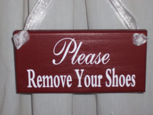 Primitive Shabby Farmhouse Country Rustic Red Please Remove Your Shoes Wood Vinyl Sign Door Hanger Take Off Shoes Porch Sign Home Decor Sign - Heartfelt Giver