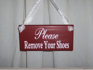 Primitive Shabby Farmhouse Country Rustic Red Please Remove Your Shoes Wood Vinyl Sign Door Hanger Take Off Shoes Porch Sign Home Decor Sign - Heartfelt Giver