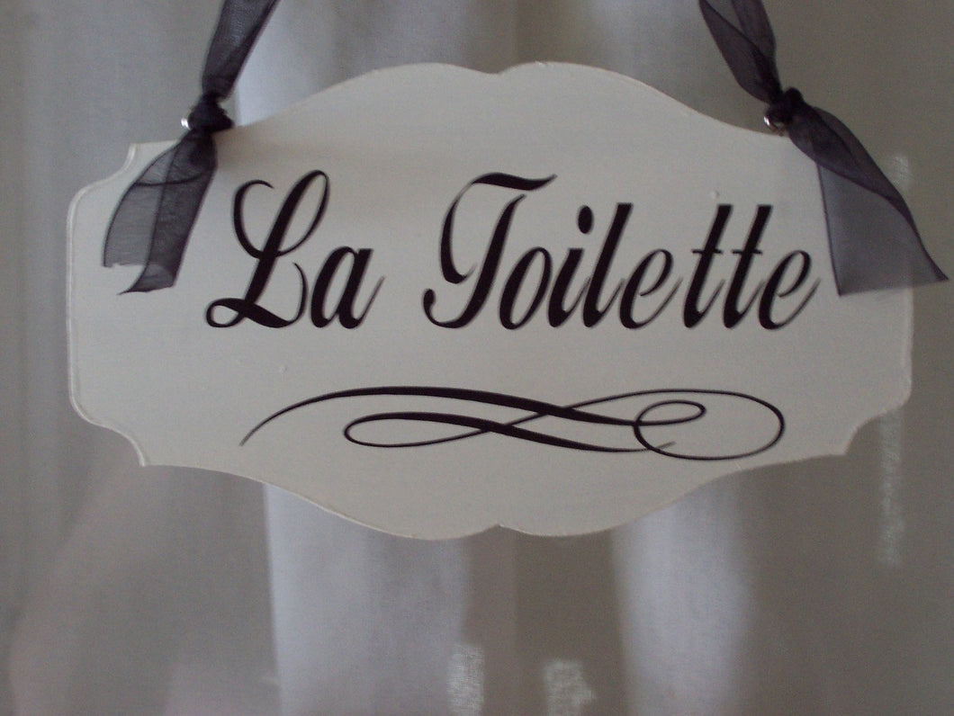 La Toilette Wood Vinyl Sign French Country Cottage Chic Style Bathroom Powder Room Restroom Home Business Direction Door Wall Hanger Plaque - Heartfelt Giver