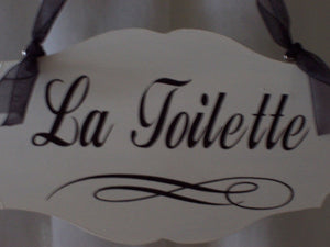 La Toilette Wood Vinyl Sign French Country Cottage Chic Style Bathroom Powder Room Restroom Home Business Direction Door Wall Hanger Plaque - Heartfelt Giver
