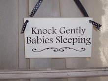 Load image into Gallery viewer, Whimsical Shabby Cottage Knock Gently Babies Sleeping Wood Vinyl Sign New Mom Baby Shower Gift Quiet Baby Sleeping Sign - Heartfelt Giver