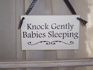 Whimsical Shabby Cottage Knock Gently Babies Sleeping Wood Vinyl Sign New Mom Baby Shower Gift Quiet Baby Sleeping Sign - Heartfelt Giver
