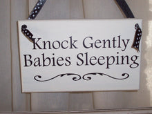 Load image into Gallery viewer, Whimsical Shabby Cottage Knock Gently Babies Sleeping Wood Vinyl Sign New Mom Baby Shower Gift Quiet Baby Sleeping Sign - Heartfelt Giver