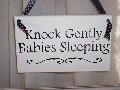 Whimsical Shabby Cottage Knock Gently Babies Sleeping Wood Vinyl Sign New Mom Baby Shower Gift Quiet Baby Sleeping Sign - Heartfelt Giver