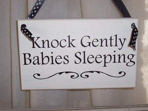 Whimsical Shabby Cottage Knock Gently Babies Sleeping Wood Vinyl Sign New Mom Baby Shower Gift Quiet Baby Sleeping Sign - Heartfelt Giver