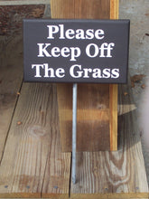 Load image into Gallery viewer, Please Keep Off The Grass Wood Vinyl Rod Stake Sign Lawn Landscape Yard Art Garden Outdoor House Home Decor Private USA Made Black White - Heartfelt Giver