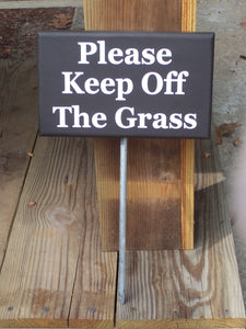 Please Keep Off The Grass Wood Vinyl Rod Stake Sign Lawn Landscape Yard Art Garden Outdoor House Home Decor Private USA Made Black White - Heartfelt Giver