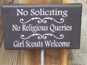 No Soliciting Sign No Religious Queries Girl Scouts Sign Welcome Wood Vinyl Stake No Soliciting Yard Stake Sign Garden Home Decor - Heartfelt Giver