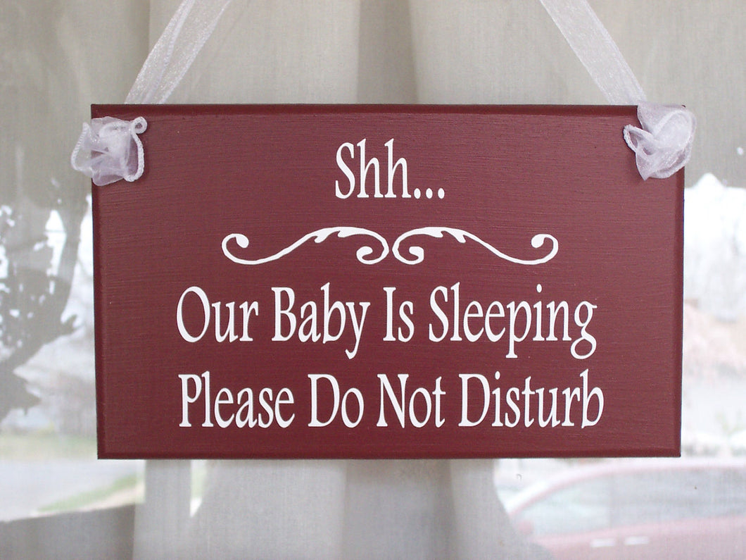 Shh Baby Sleeping Sign Do Not Disturb Wood Vinyl Signs Rustic Red Baby Shower Gift Mom To Be New Baby Gift Kids Room Sign Door Sign Decor - Heartfelt Giver