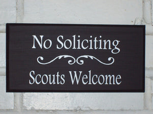 Wood Sign No Soliciting Scouts Welcome Vinyl Outdoor Door Hanger New Home Decor Lawn Ornament Sign Garden Landscape Houswarming Gift Yard - Heartfelt Giver