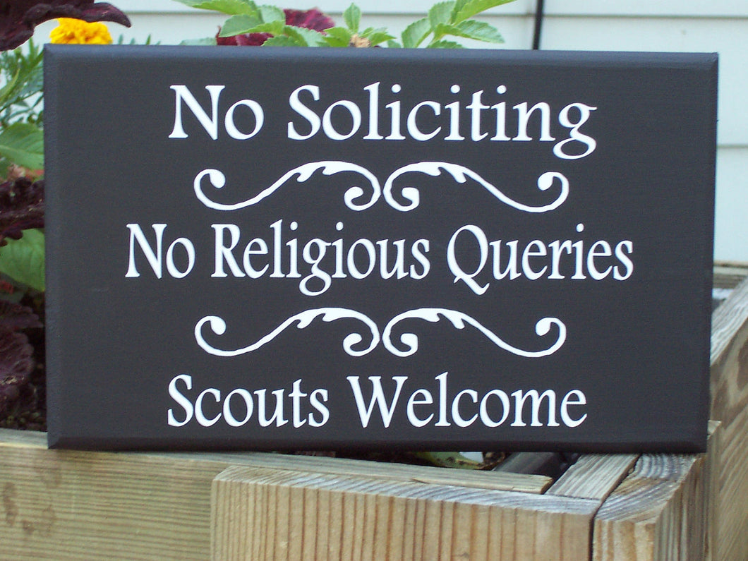 No Soliciting No Religious Queries Scouts Welcome Sign Wood Vinyl Sign Boy Girl Scouts Wall Hanging Door Sign Porch Outdoor Sign Gate Sign - Heartfelt Giver