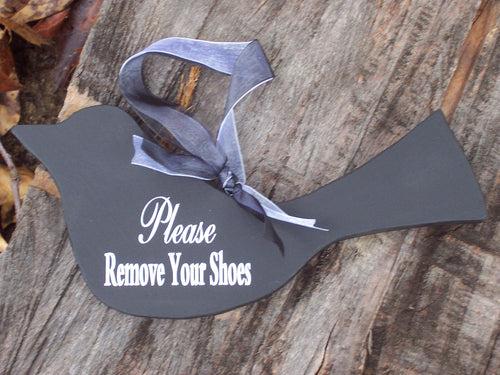 Please Remove Shoes Wood Vinyl Sign Black Bird Wooden Entry Sign Door Hanger Simple Primitive Sign Porch Sign Take Off Shoes Wood Cutout - Heartfelt Giver
