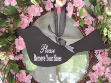 Load image into Gallery viewer, Please Remove Shoes Wood Vinyl Sign Black Bird Wooden Entry Sign Door Hanger Simple Primitive Sign Porch Sign Take Off Shoes Wood Cutout - Heartfelt Giver