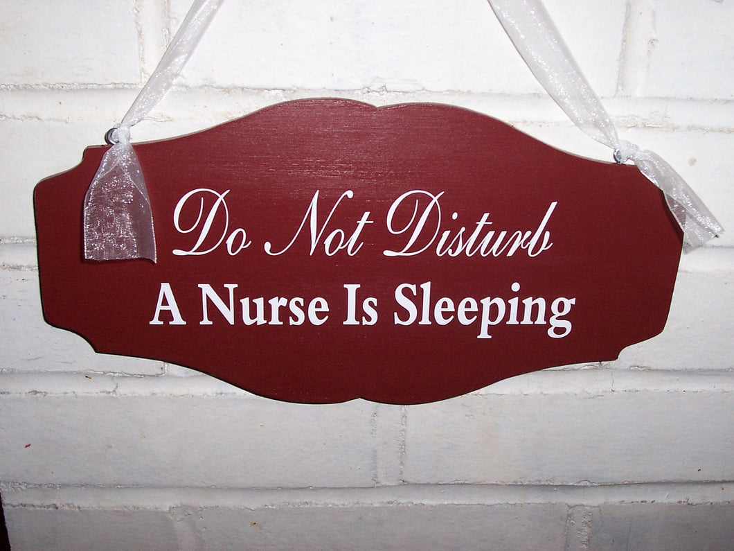 Do Not Disturb A Nurse Is Sleeping Wood Vinyl Sign Primitive Country Red Scalloped Design Style Door Wall Hang Quiet Please Night Worker - Heartfelt Giver