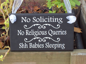 No Soliciting No Religious Queries Shh Babies Sleeping Wood Vinyl Sign Front Door Hanger Baby Porch Door Decor Shower Gift New Baby Gift Art - Heartfelt Giver