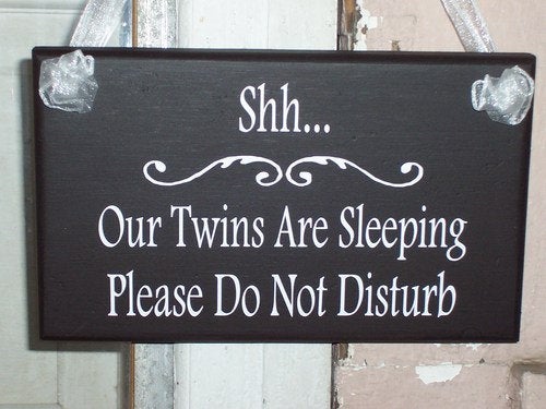 Whimsical Cottage Chic Home Decor Shh Twins Sleeping Please Do Not Disturb Wood Vinyl Sign Quiet Children Kid Baby Infant Mom Sleeping - Heartfelt Giver