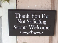 Load image into Gallery viewer, Thank You For Not Soliciting Scouts Welcome Wood Sign Vinyl No Soliciting Door Hanger Wall Hanging Porch Sign Outdoor Garden Yard Sign Decor - Heartfelt Giver