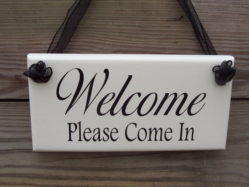Welcome Please Come In Wood Signs Vinyl Words Office Supplies Business Sign Front Door Hanger Wall Hanging Porch Sign Farmhouse Wall Decor - Heartfelt Giver