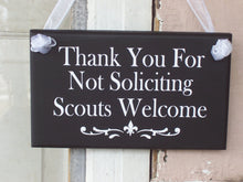 Load image into Gallery viewer, No Soliciting Scouts Welcome Front Door Sign for your home or business.  
