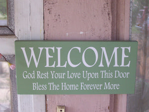 Welcome God Rest Your Love Upon This Door Bless The Home Forever More Wood Vinyl Sign Everyday Outdoor Front Door Decor Home Sign Decor Art - Heartfelt Giver