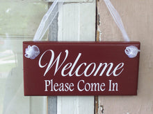 Load image into Gallery viewer, Welcome Please Come In Wood Vinyl Sign Business Office Supplies Welcome Sign Farmhouse Red Door Hanger Shop Spa Hair Salon Store Retail Sign - Heartfelt Giver